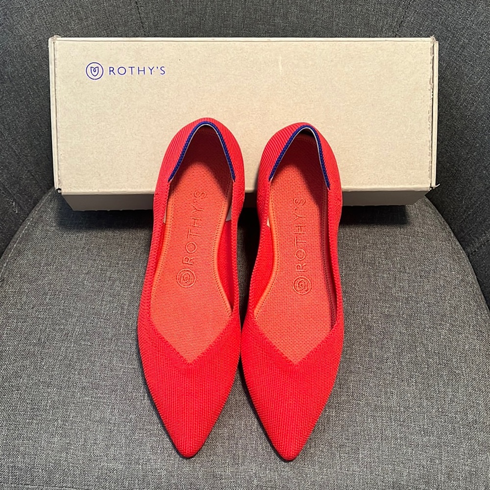 Rothy’s The Point Flame Red Orange Vibrant Bright Solid Color Flats